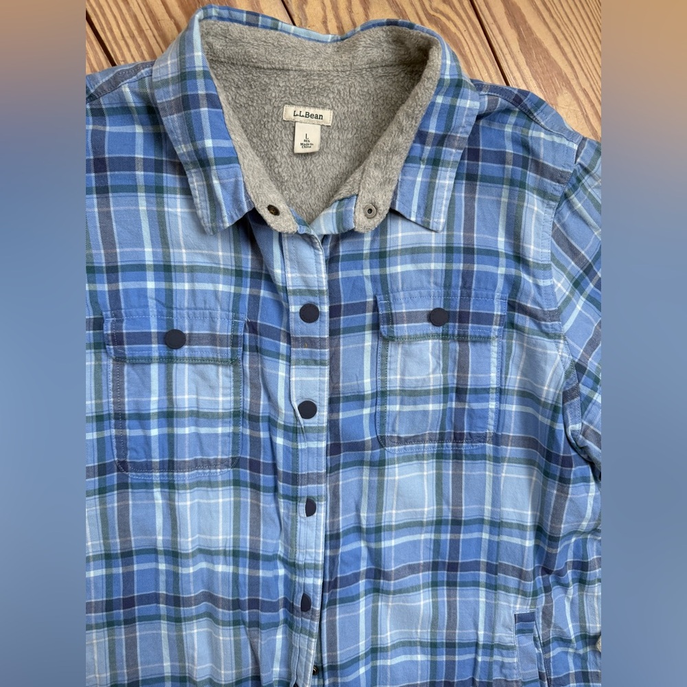 L.L.Bean Women's Fleece-Lined Flannel Shirt size L